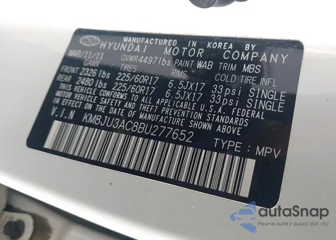 2011 Hyundai Tucson Gls/Limited from USA, damaged, VIN KM8JU3AC8BU277652